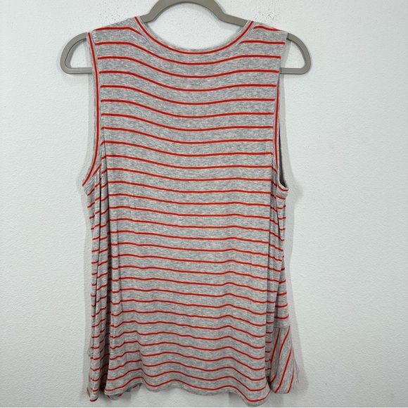 Cabi Grey Coral Striped Ruffle Hem Sleeveless Top Crewneck Longline Size Large - Picture 7 of 7